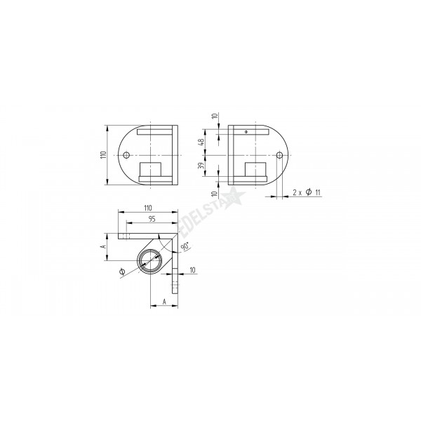 Rohový držák, na trubku O 42,4 mm
