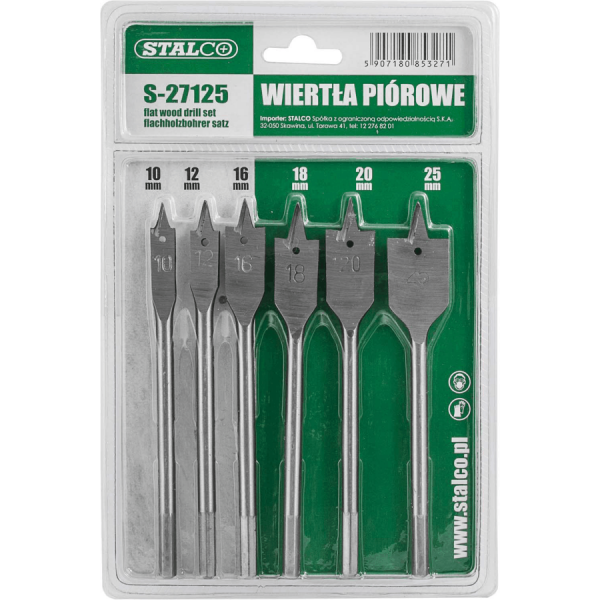 Vrták do dřeva plochý sada 6 ks 10,0-25,0 mm